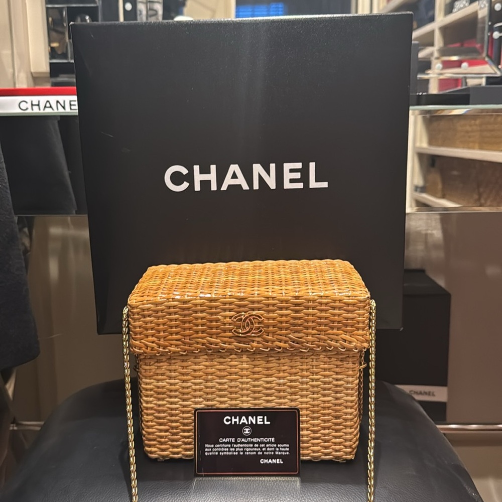 Rare Authentic CHANEL Beige Wicker Bag Comes with Box, Authenticity Card & Box